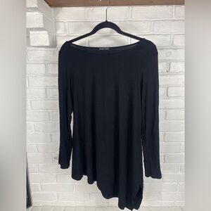 Eileen Fisher Black Long Sleeve Asymmetrical Tunic Top Soft Viscose Medium